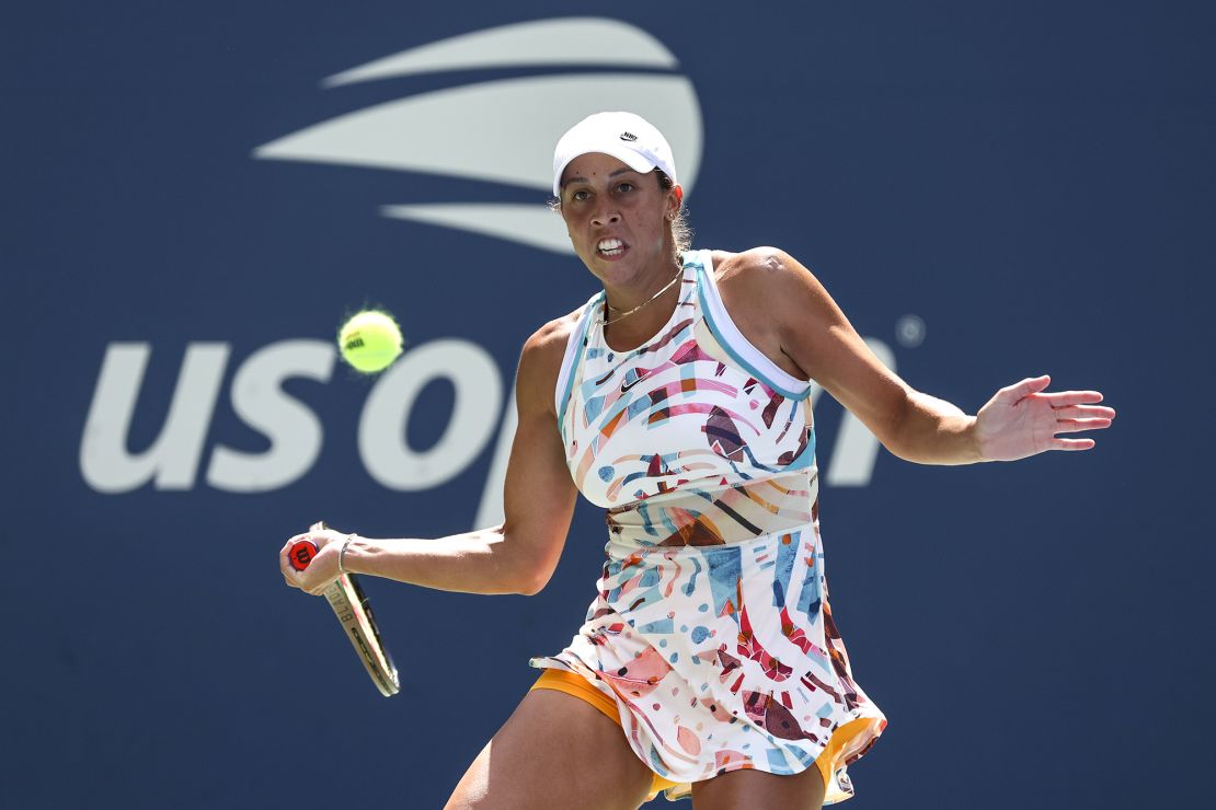 Keys returns a shot to Liudmila Samsonova during the third round of the US Open.