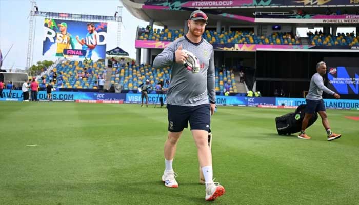 South African batter Heinrich Klaasen gestures during the training ahead of ICC Men’s T20 World Cup 2024 final against India at Kensington Oval in Bridgetown, Barbados, West Indies, 29 June 2024. — ICC