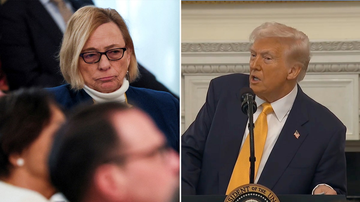 Split photo of Maine Gov. Janet Mills and President Donald Trump