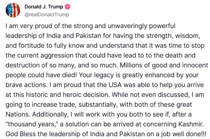 Screenshot of Trumps post. — Truth Social