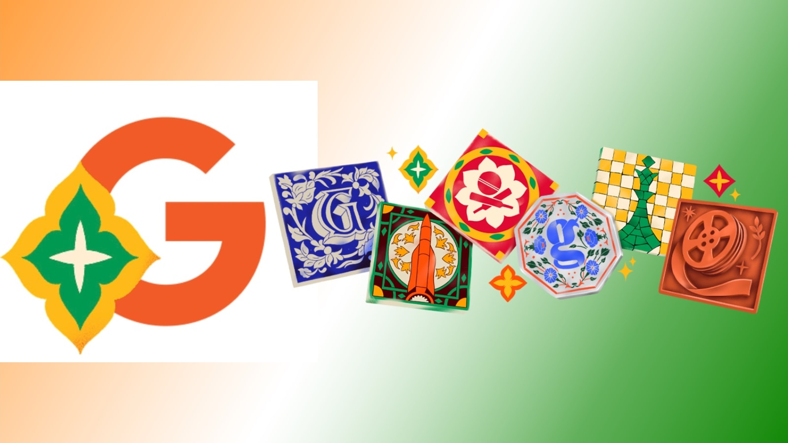 Designed by Makarand Narkar and Sonal Vasave of Boomranng Studio, the Doodle showcases regional tile styles — from Jaipur blue pottery to West Bengal’s terracotta relief — each representing iconic milestones like space exploration, cricket glory, and global cinematic success. (Screenshot: Google.com)