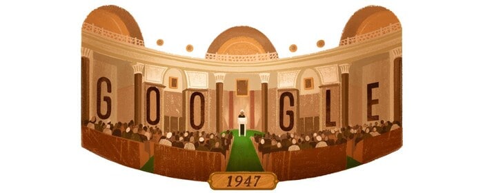 2016: Google reimagined India’s historic moment of independence through a Doodle that depicted Jawaharlal Nehru’s famous “Tryst with Destiny” speech, delivered in Parliament on the midnight of August 15, 1947. (Image: Google.com)