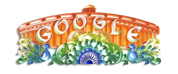 2017: Artist Sabeena Karnik, based in Mumbai, used a unique paper-cut technique to design a Doodle featuring India’s Parliament House—capturing the spirit of the nation’s democratic foundation. (Image: Google.com)