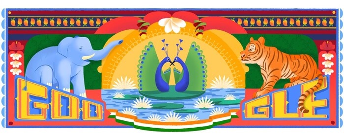 2018: Inspired by India’s vibrant truck art, this year’s Doodle burst with color, plant motifs, and majestic animals—reflecting the energy and diversity of Indian culture. (Image: Google.com)