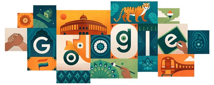 2019: India-born, Copenhagen-based artist Shaivalini Kumar created a Doodle showcasing traditional textile patterns. The artwork represented the intricate and harmonious patchwork of India’s diverse cultures. (Image: Google.com)