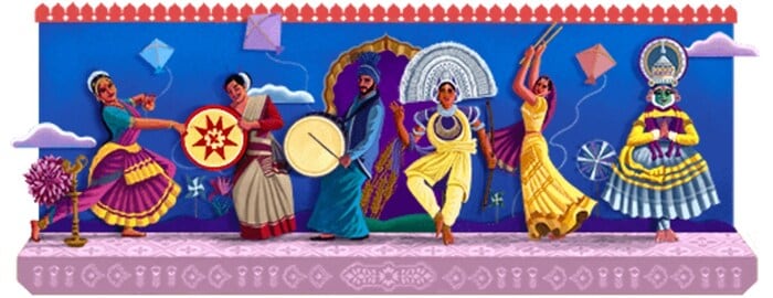 2021: This year’s Doodle, created by Kolkata-based artist Sayan Mukherjee, was inspired by India’s cultural heritage shaped over centuries. Google wrote: “At the stroke of midnight on this day in 1947, India’s decades-long movement for independence culminated as the nation became a sovereign republic.” (Image: Google.com)