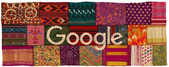 2023: A Doodle by New Delhi-based guest artist Namrata Kumar celebrated India’s rich textile traditions and their deep connection to national identity. (Image: Google.com)