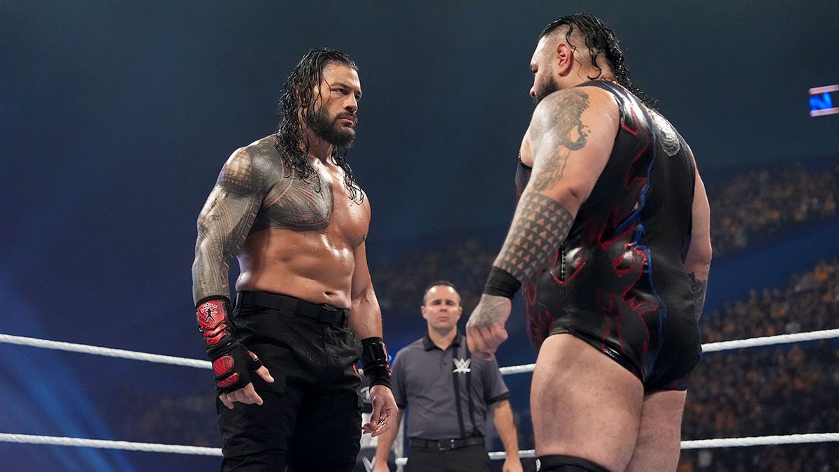 Roman Reigns stares down Bronson Reed
