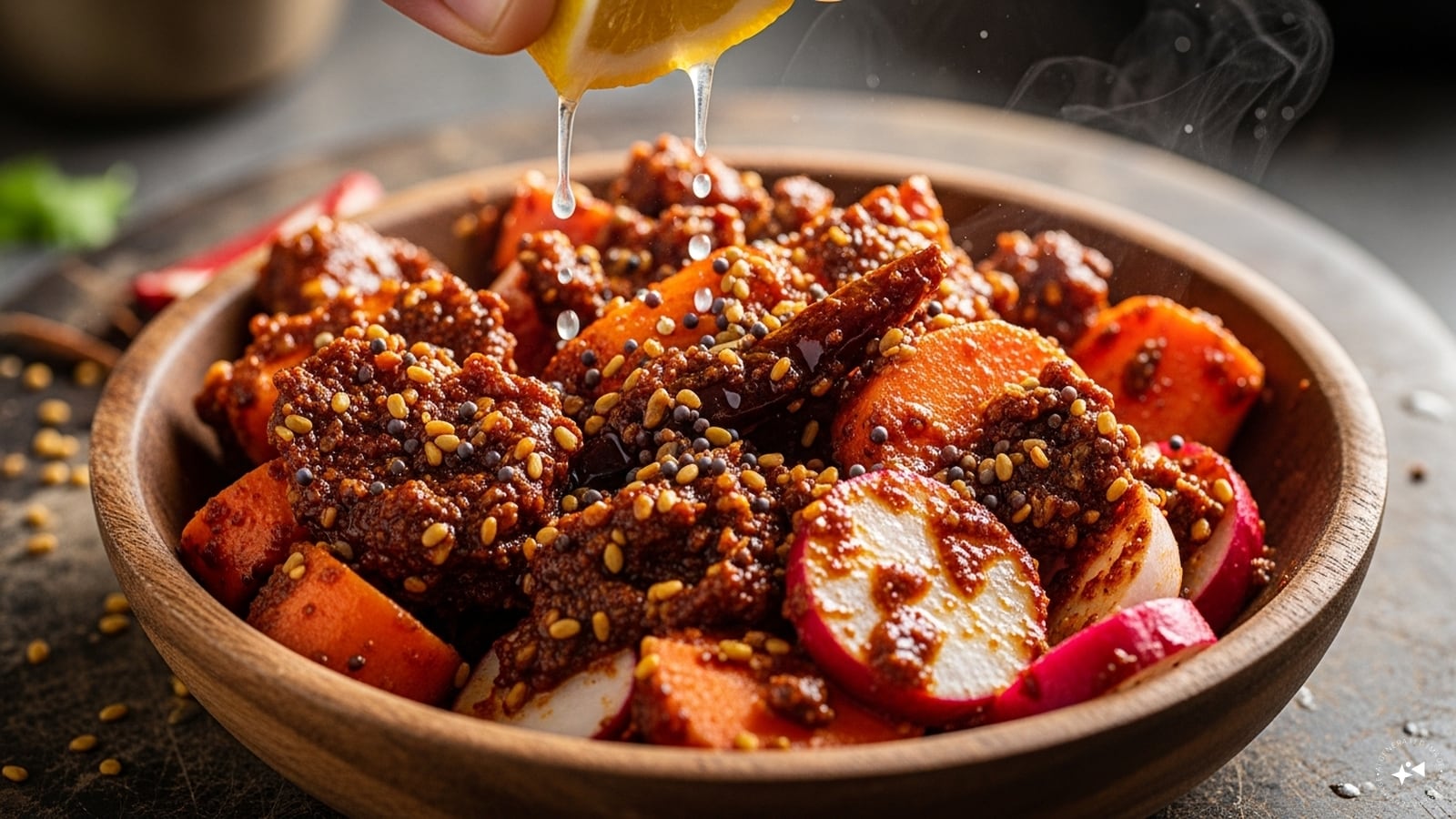 Add lemon juice (optional)For extra tanginess, drizzle lemon juice and mix again. This enhances freshness and balances the earthy flavor of radish. Add lemon juice (optional)For extra tanginess, drizzle lemon juice and mix again. This enhances freshness and balances the earthy flavor of radish.